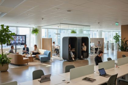 Espaces de travail modernes adaptés au télétravail et flex-office