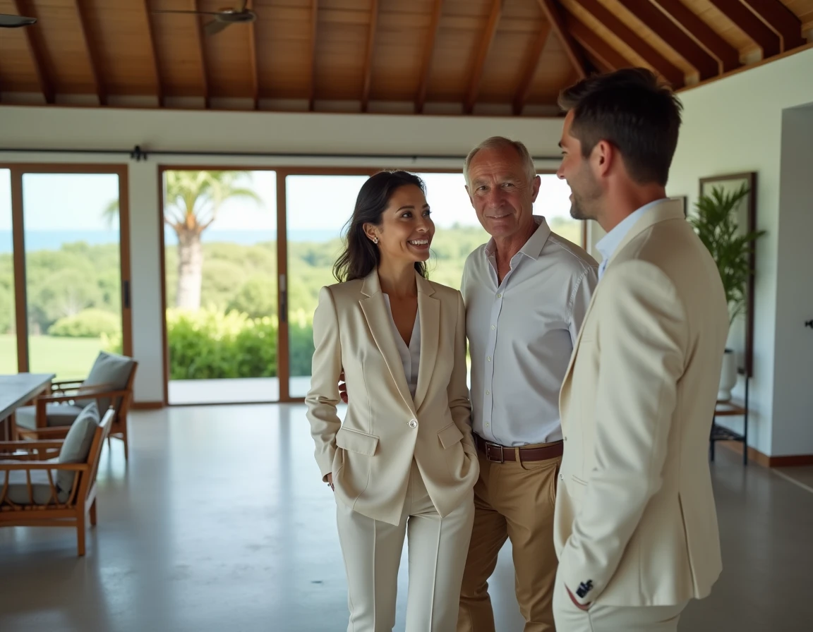 Agent immobilier présentant une villa à des acheteurs potentiels à Koh Samui en Thaïlande