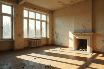 Salon vide et en désordre dans un appartement vacant