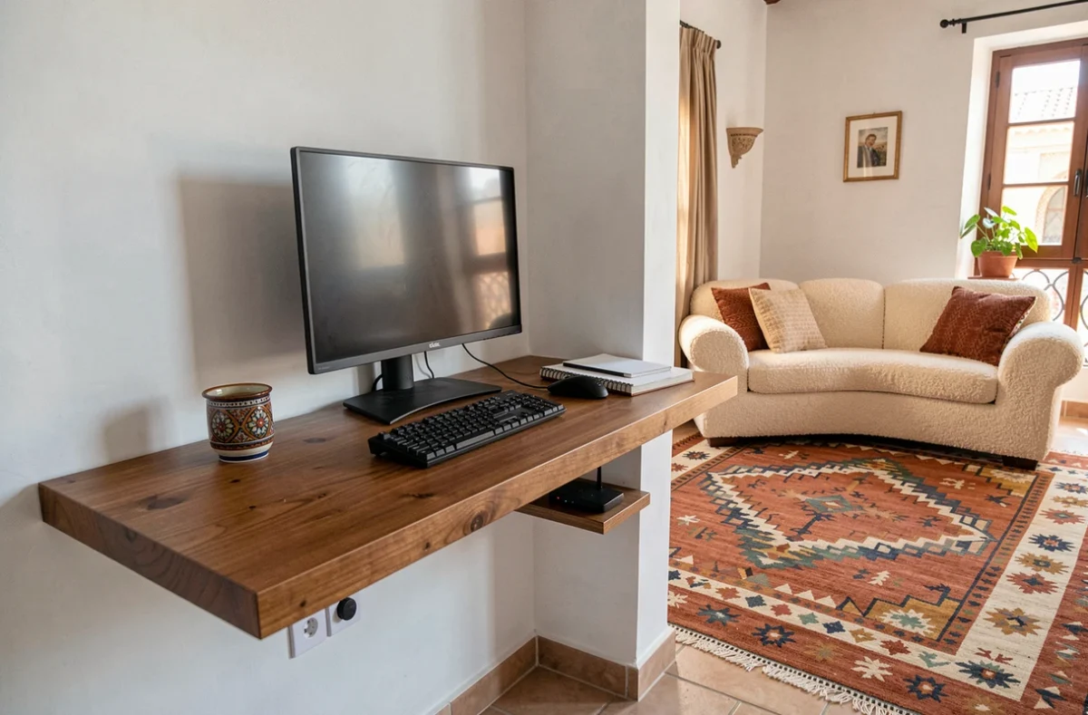 Coin bureau télétravail dans appartement à vendre à Guéliz Marrakech avec fibre optique et décoration marocaine moderne