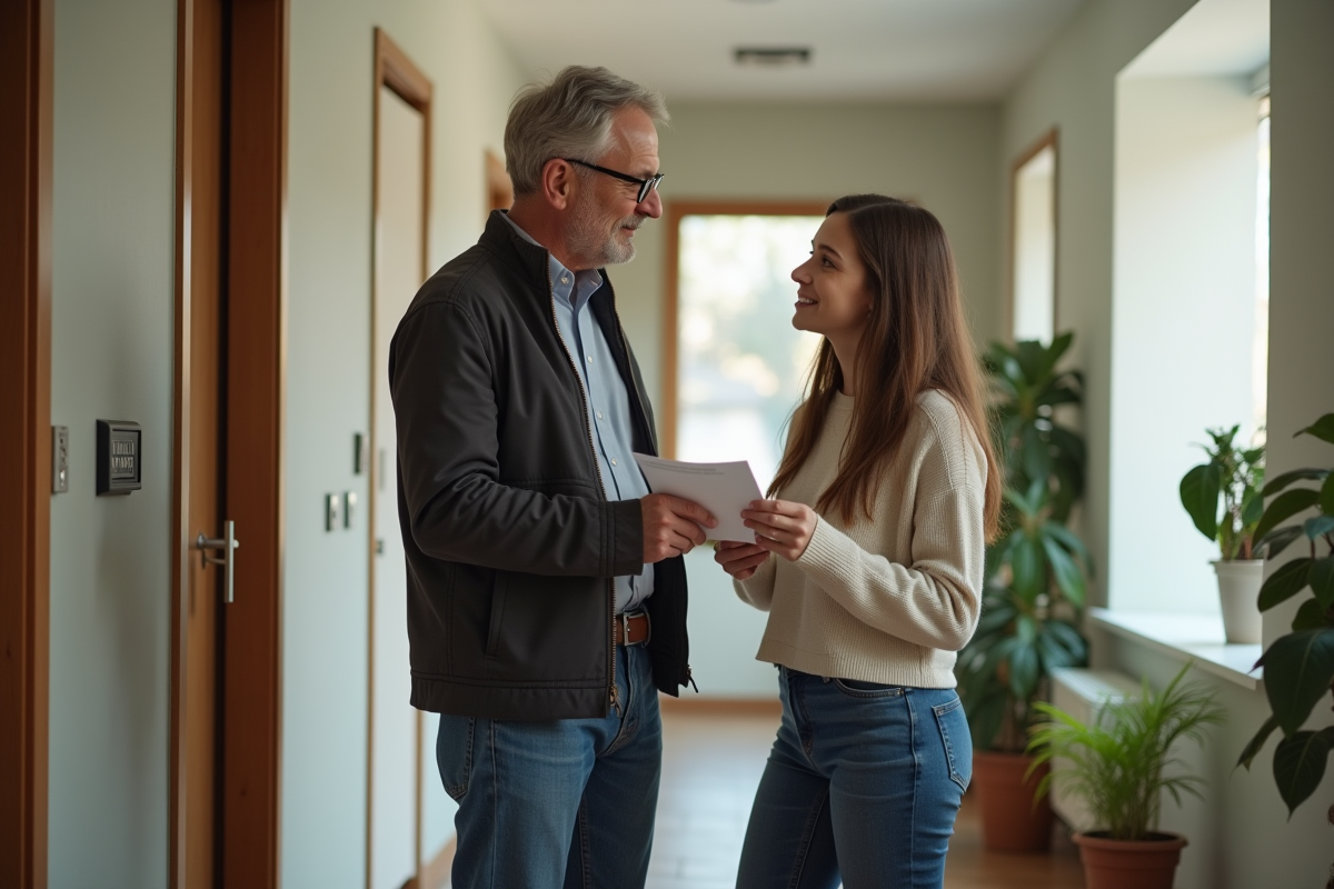 Homme et femme discutant facture dans un appartement