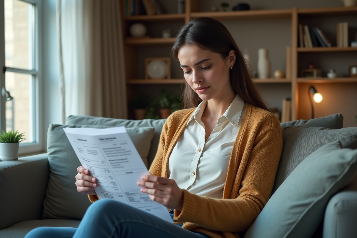 Jeune femme examinant des factures d