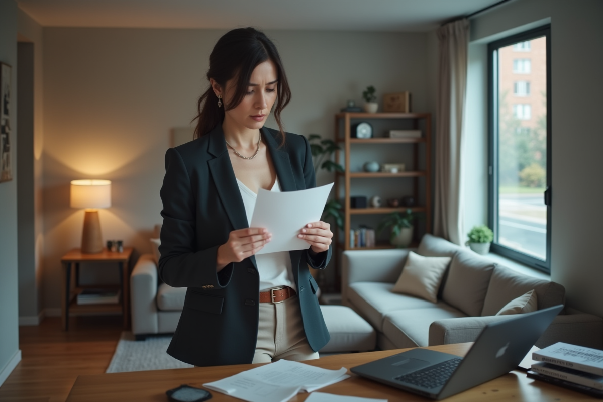 Femme lisant une lettre dans son appartement moderne