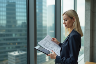 Femme d affaires avec tablette dans un bureau moderne