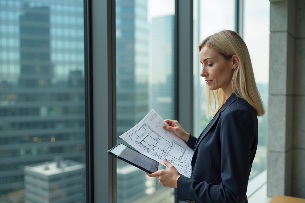 Femme d affaires avec tablette dans un bureau moderne