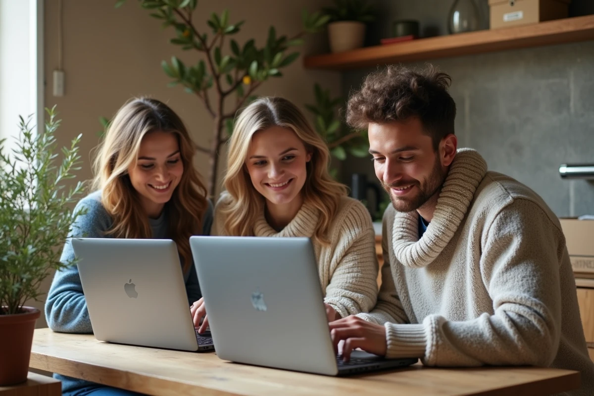 Jeunes adultes cherchant un logement dans un appartement lumineux