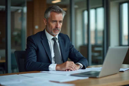 Homme d'affaires en costume dans un bureau moderne