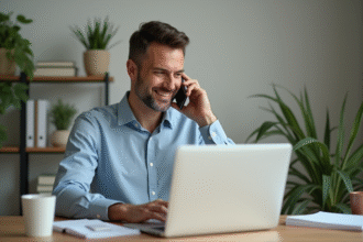 Homme d'affaires en bureau moderne parlant au téléphone