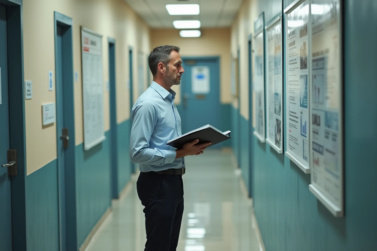 Homme vérifiant un panneau d