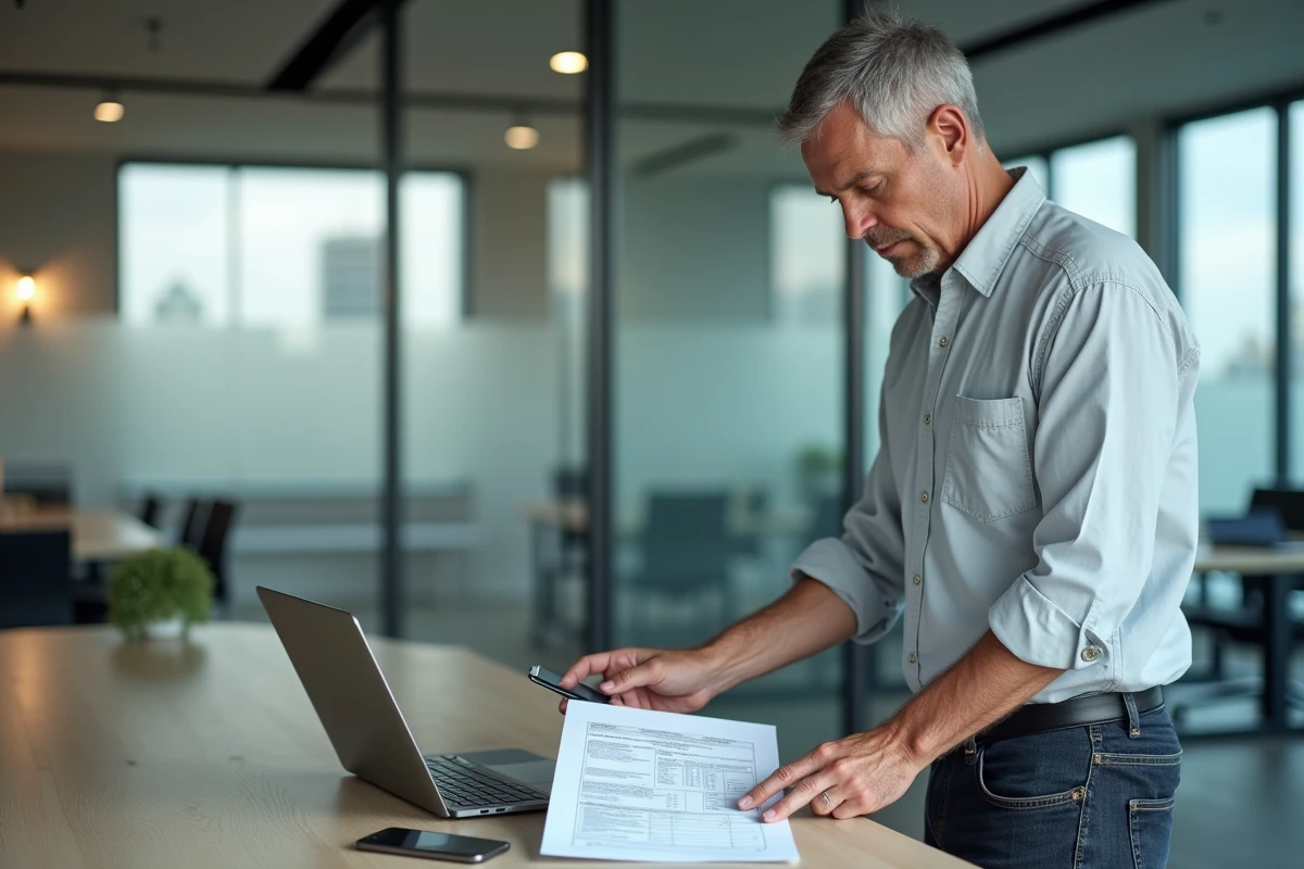 Homme vérifiant un formulaire APL au bureau