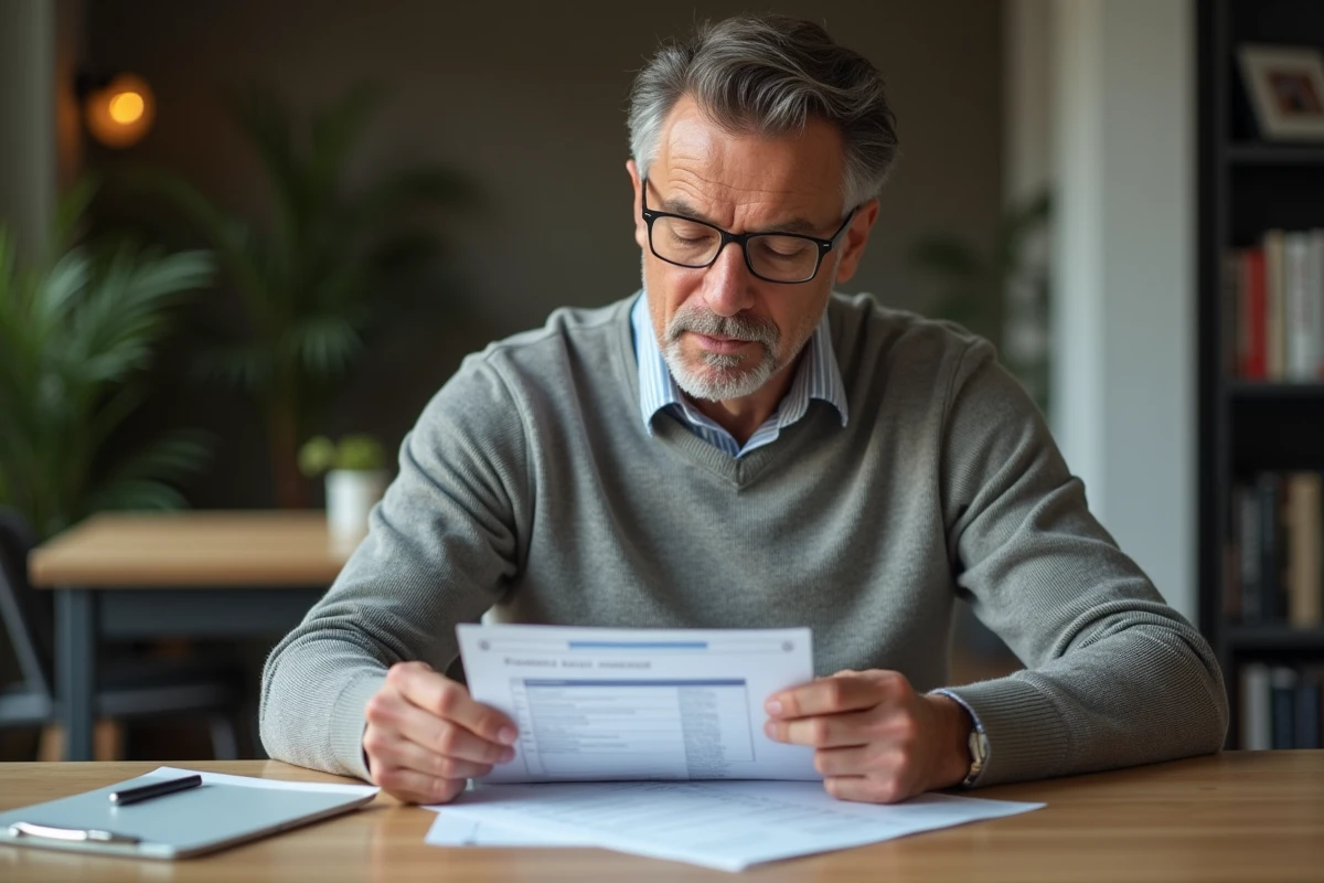 Homme d'âge moyen examine calmement des documents de location