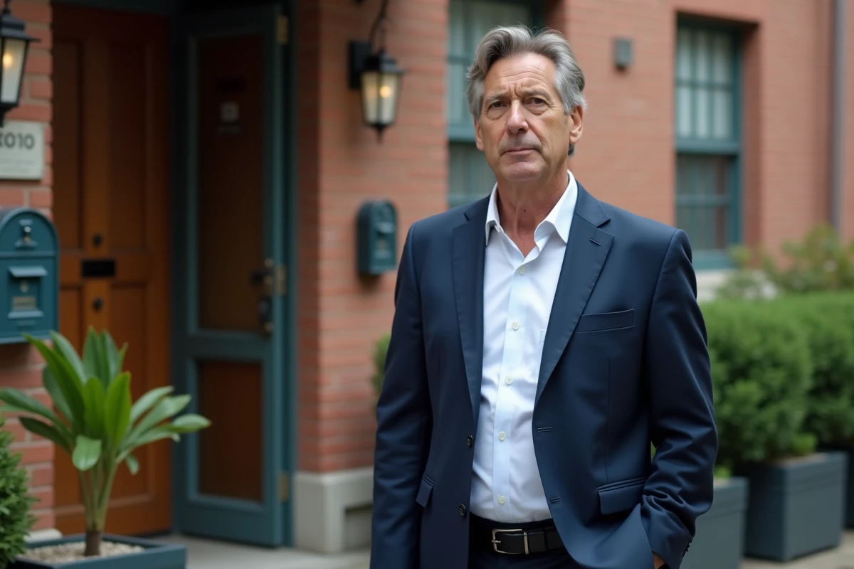 Homme d'âge moyen en costume dans un environnement urbain