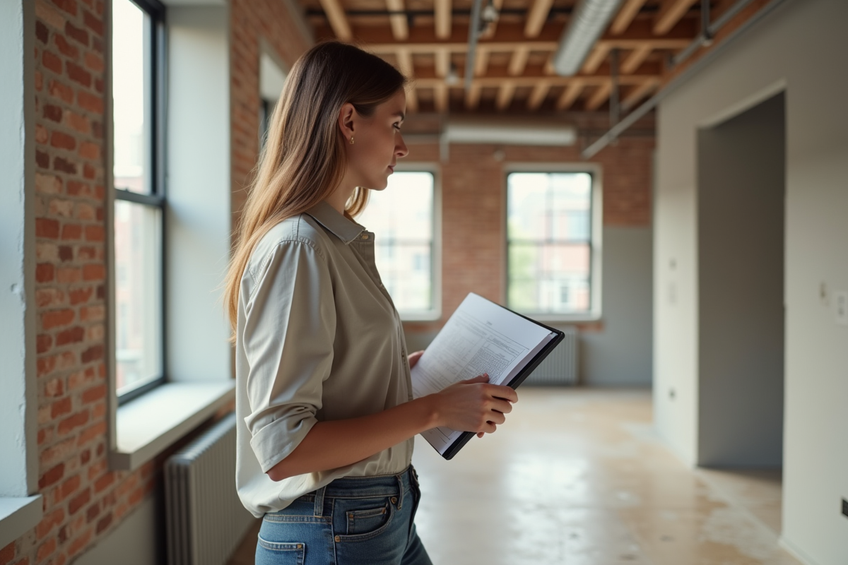 Jeune architecte supervisant un projet de rénovation moderne