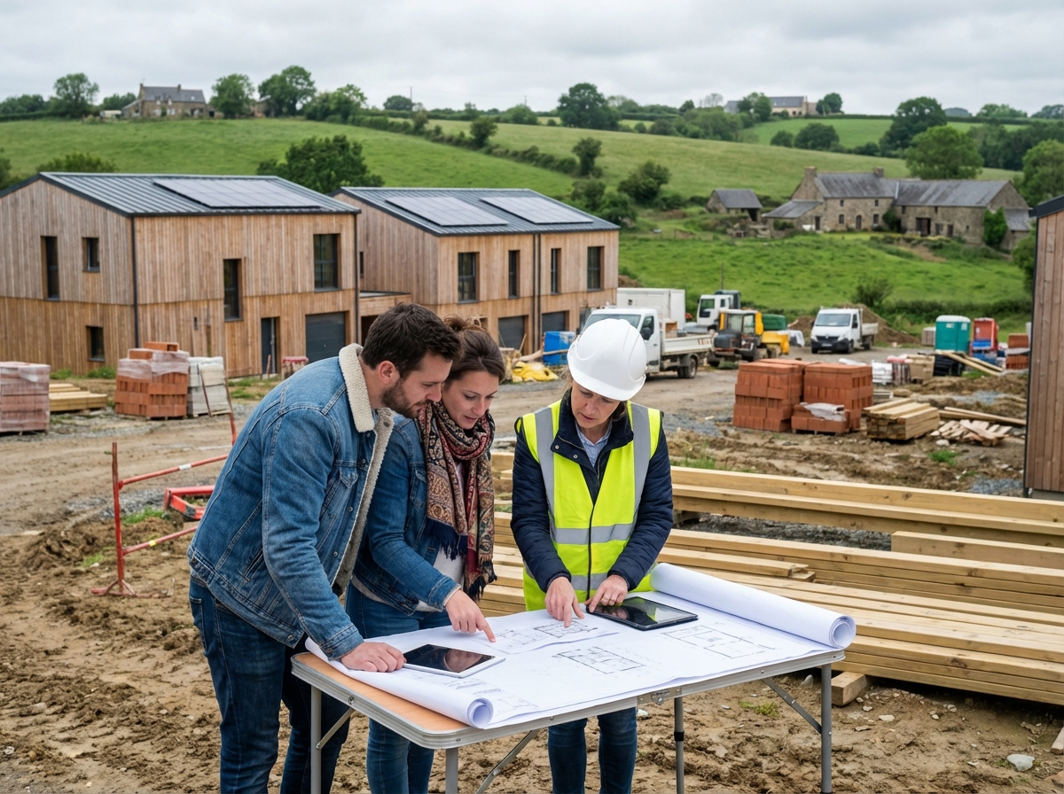 Jeune couple avec architecte sur chantier à Rennes