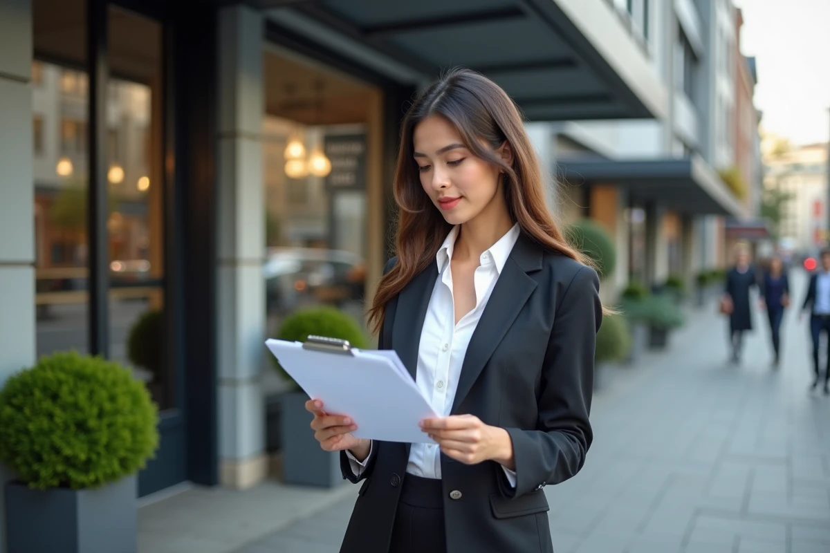 Jeune femme professionnelle vérifiant des polices d