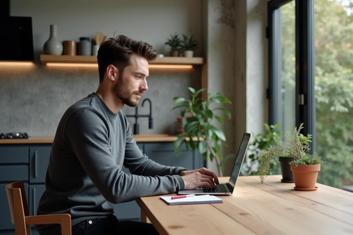 Propriétaire consultant une estimation immobilière en ligne depuis sa maison à Lyon