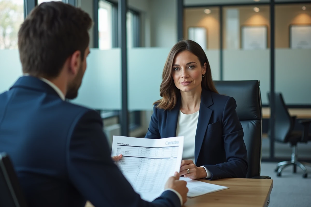Femme en rendez-vous bancaire pour négocier un changement d'assurance de prêt immobilier