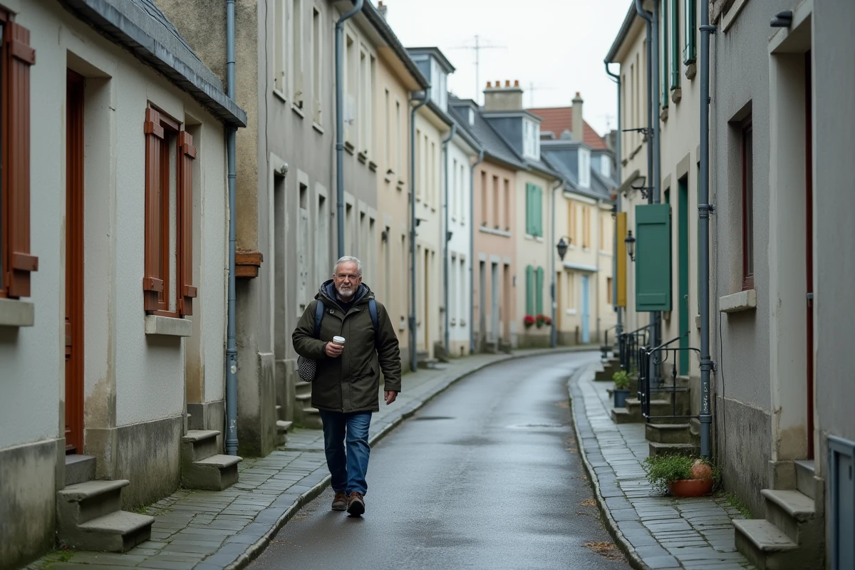 Rue résidentielle au Havre avec petites maisons à louer et panneaux À Louer visibles sur les façades
