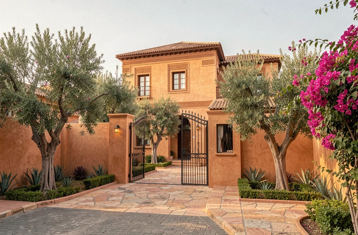 Villa à vendre à Marrakech Targa avec jardin privé et façade en pisé traditionnel marocain